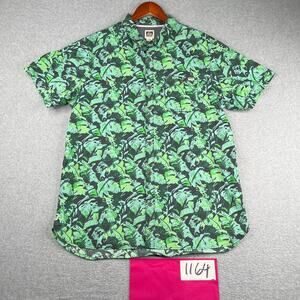 Reef Tropical Print Shirt Green Pocket Button Up Short Sleeve Mens XL Beach